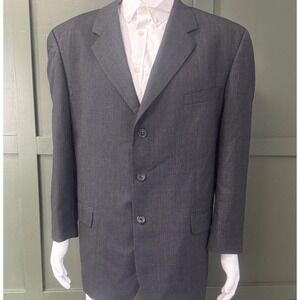 VTG Kasper Men's 100% Pure New Wool 2-Piece Suit Gray 45R Cuffed Pleated 38x30"